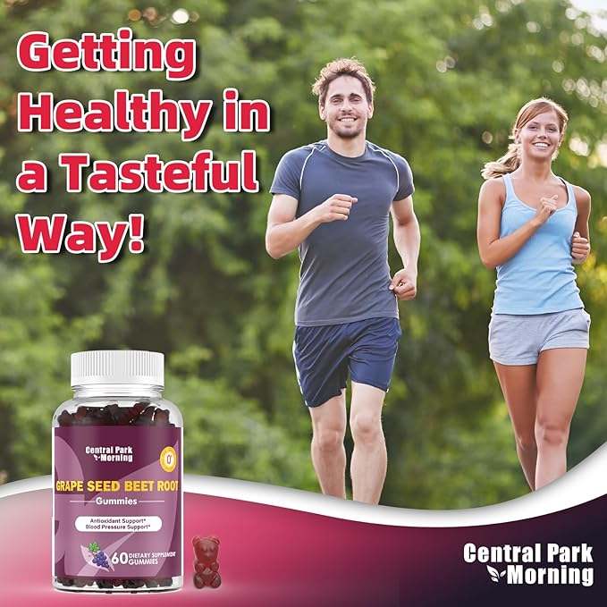 Grape Seed Sugar Beet Energy Gummies, Nitric Oxide and Blood Pressure Support, Grape Seed Extract & Non-GMO Beet Root Gummies, Grape Flavor
