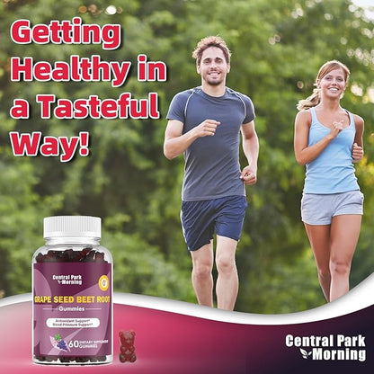 Grape Seed Sugar Beet Energy Gummies, Nitric Oxide and Blood Pressure Support, Grape Seed Extract & Non-GMO Beet Root Gummies, Grape Flavor
