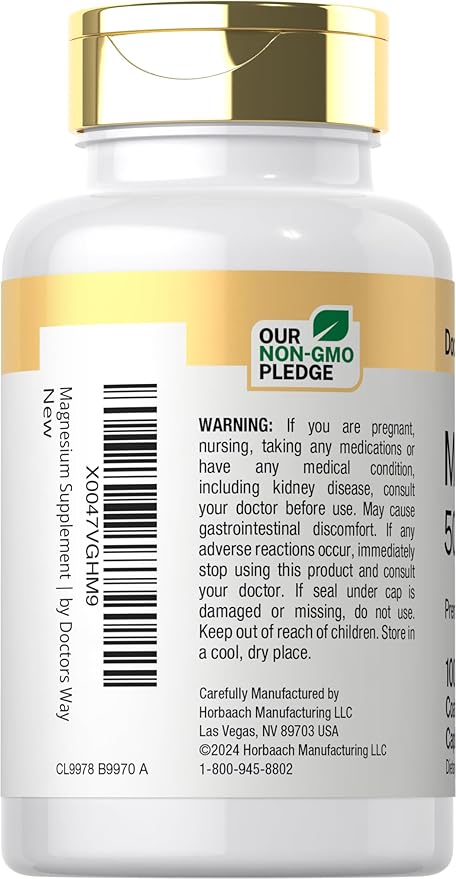 Doctor's Way Magnesium Supplement 500mg | 100 Coated Caplets | Magnesium Oxide | Vegetarian, Non-GMO, Gluten Free