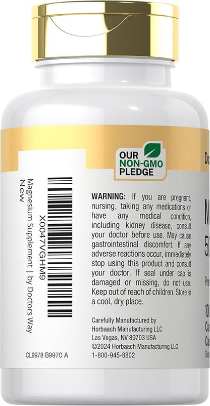 Doctor's Way Magnesium Supplement 500mg | 100 Coated Caplets | Magnesium Oxide | Vegetarian, Non-GMO, Gluten Free