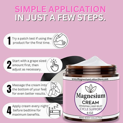 Magnesium Cream with Cycle Support Essential Oil Scent – Moisturizing & Balancing Aroma, 4oz USA Made