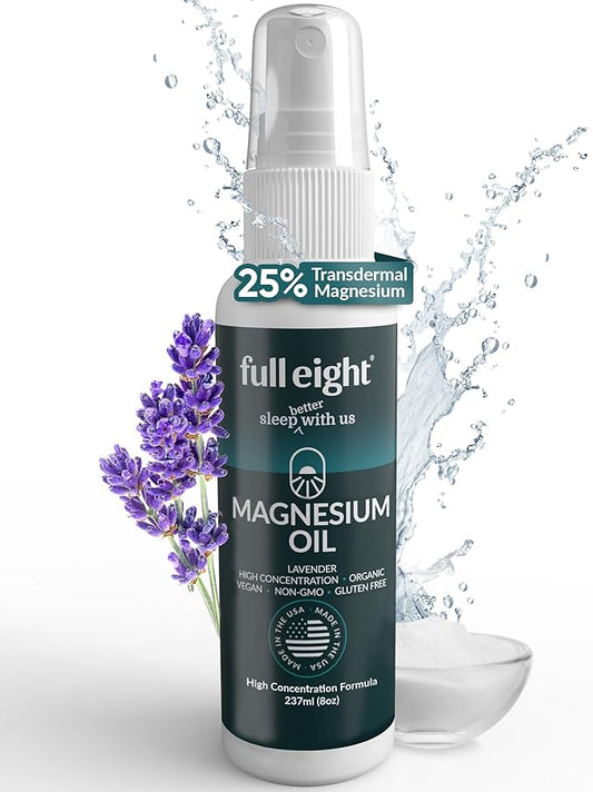 Pure Magnesium Oil Spray Bottle with Lavender - Topical Magnesium Body Spray for Feet, Muscle Pain, Leg Cramps & Sleep, Fast Absorption Natural & Organic - Made in USA, 8oz