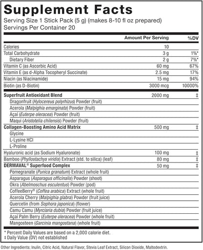 Force Factor Collagen Boosting Superfoods with Biotin, Hyaluronic Acid, Bamboo, and Hair, Skin, and Nails Vitamins, Nail Strengthener and Skin Supplement, Tropical Fruit Flavor, 20 Stick Packs