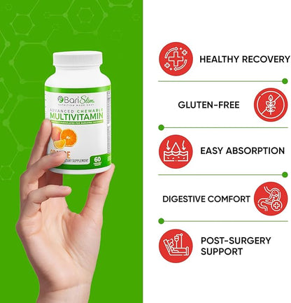 BariSlim Advanced Chewable Bariatric Multivitamin Tablets - Bariatric Vitamin and Supplement for Post Bariatric Surgery Including Gastric Bypass and Gastric Sleeve | Orange (60 Count)