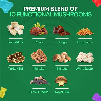 BIO VITALICA BioVitalica Mushroom Gummies - Lions Mane Gummies for Adults with 10 - Blend Mushrooms Complex Reishi, Chaga, Cordyceps, Turkey Tail, & More - Mushroom Supplement - Parental (6)