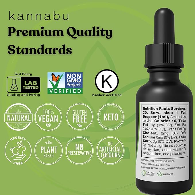 Premium Hemp Oil | Complete Source of Omega 3 6 9 Fatty Acids, Essential Amino Acids & Antioxidants | Hemp Seeds | Vegan Gluten Free Kosher Non GMO (1 Fl Oz - Pack of 2)