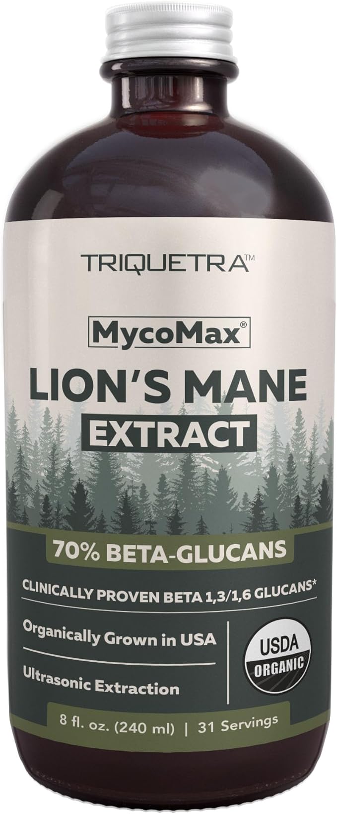 MycoMax Lions Mane Extract - 70% Beta Glucans, Max Potency Organic Lions Mane Supplement, US Grown + Ultrasonic Extraction - 500 mg per serving - Mental Clarity, Focus and Memory - 8 oz.