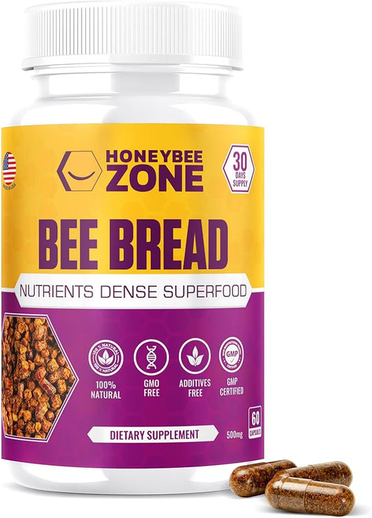 Bee Bread Capsules & Raw Jar Superfood for Energy Boost, Immune Support | Non-GMO, Gluten-Free, 60 Veggie Caps + 3.5 oz Fermented Bee Pollen