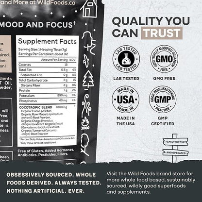 Organic Cocotropic Superfood Mushroom Hot Chocolate Mix, 8 oz | Non-GMO, Vegan, Gluten Free, Reishi Mushrooms, Chaga