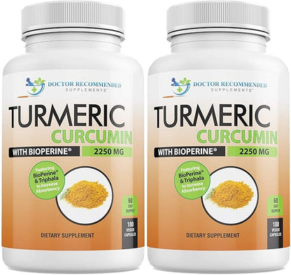 Turmeric Curcumin with Bioperine - 360 Veggie Capsules - 2250mg 95% Curcuminoids with Black Pepper Supplement and Triphala (Pack of 2)