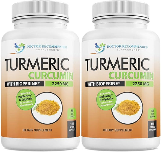 Turmeric Curcumin with Bioperine - 360 Veggie Capsules - 2250mg 95% Curcuminoids with Black Pepper Supplement and Triphala (Pack of 2)