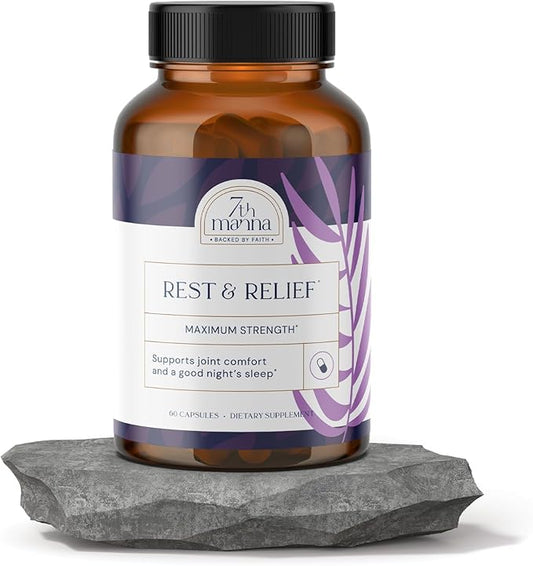Rest & Relief Joint Support Supplement for Women & Men with Ashwagandha, GABA, L-Theanine & Melatonin – Supports Joint Comfort & Restful Sleep – 60 Capsules