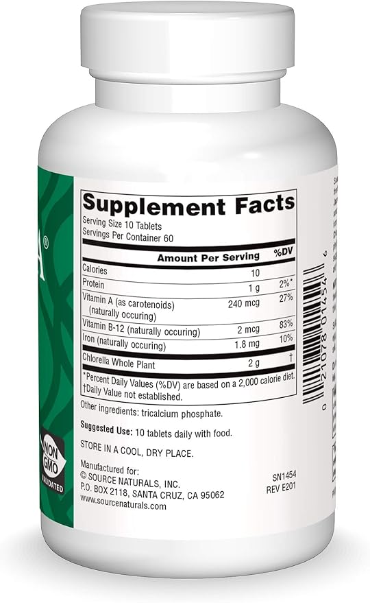 Source Naturals Yaeyama Chlorella Green Superfood, Plant-Based B12* - 200 mg, 600 Tablets