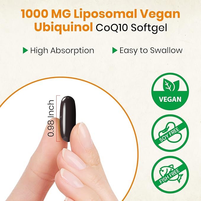 1000mg Liposomal CoQ10 Ubiquinol, 240 Vegan Softgels, High Absorption Ubiquinol CoQ10 Supplement, Active Antioxidant Form of Coenzyme Q10 for Heart Function & Energy Production