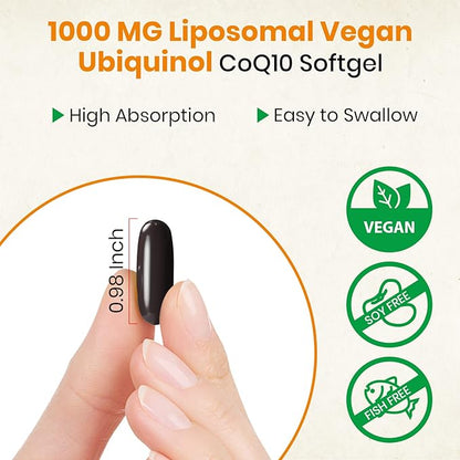 1000mg Liposomal CoQ10 Ubiquinol, 240 Vegan Softgels, High Absorption Ubiquinol CoQ10 Supplement, Active Antioxidant Form of Coenzyme Q10 for Heart Function & Energy Production