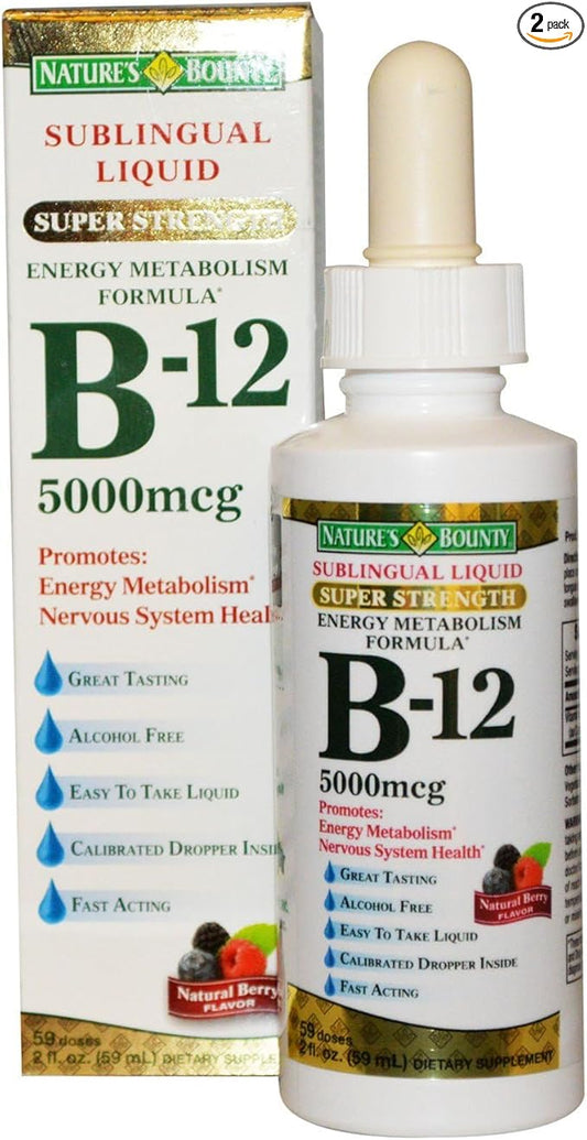 Nature's Bounty B-12 5000 mcg Sublingual Liquid Energy Health, 2 Fl Oz (2 Bottles)