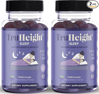TruHeight Sleep Gummies - Kids & Teen Natural Sleep Aid for Maximum Growth - Pediatric Recommended - Kids Melatonin Gummy - Melatonin, Ashwagandha, L Theanine, Lemon Balm, Ages 4+, Mixed Berry Flavor