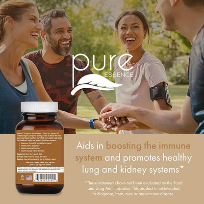 PURE ESSENCE LABS MyPure Cordyceps 4X Mushrooms - Concentrated Cordyceps Mushroom Powder Supplements for Immune System, Stress Response, Physical & Mental Performance - 2 Months Supply