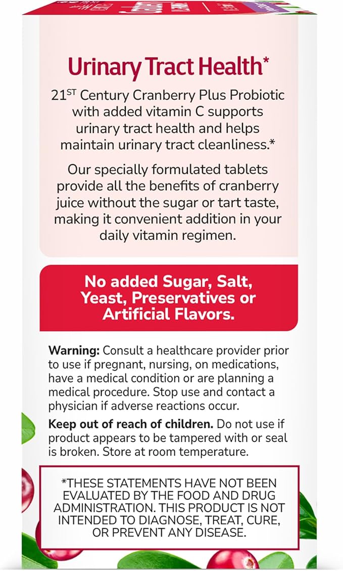 21st Century Cranberry Plus Probiotic Tablets, 60 Count
