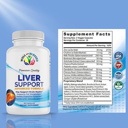 Liver Support Herbal Supplements - 60 Capsules - Advanced Formula for Liver Health - Support Fat Metabolism - Assists Digestive Enzymes, Liver Detoxifications