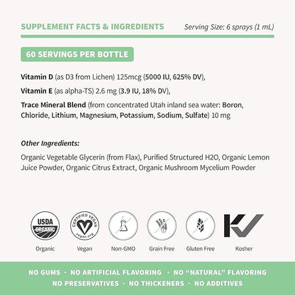 Sprout Living Organic Vitamin D3 5000 IU (Lichen) Spray for Immune Support & Bone Health | Trace Minerals with Real Lemon & Citrus Extract, Sugar Free (2 FL OZ, 60 Servings)