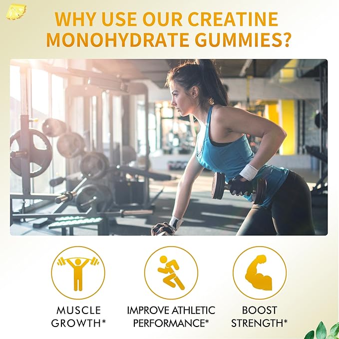 Creatine Monohydrate Gummies 5000mg for Men & Women, Chewables Creatine Monohydrate for Muscle Strength, Muscle Builder, Energy Boost, Pre-Workout Supplement-180 Pineapple Gummies
