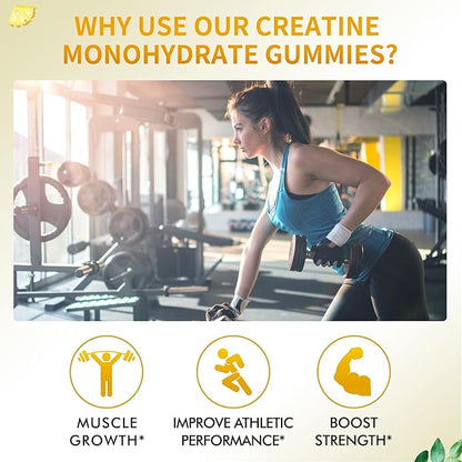 Creatine Monohydrate Gummies 5000mg for Men & Women, Chewables Creatine Monohydrate for Muscle Strength, Muscle Builder, Energy Boost, Pre-Workout Supplement-180 Pineapple Gummies