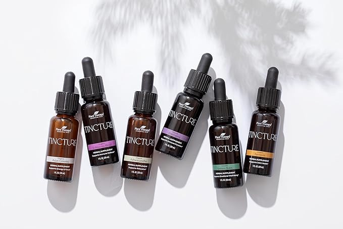 Plant Therapy Organic Tinctures Beginner Set 30 mL Each of Organic Ashwagandha, Asian Ginseng, Echinacea Blend, Elderberry, Lemon Balm & Turmeric