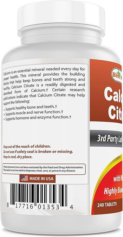 Best Naturals Calcium Citrate with Vitamin D-3 240 Tablets (240 Count (Pack of 2))