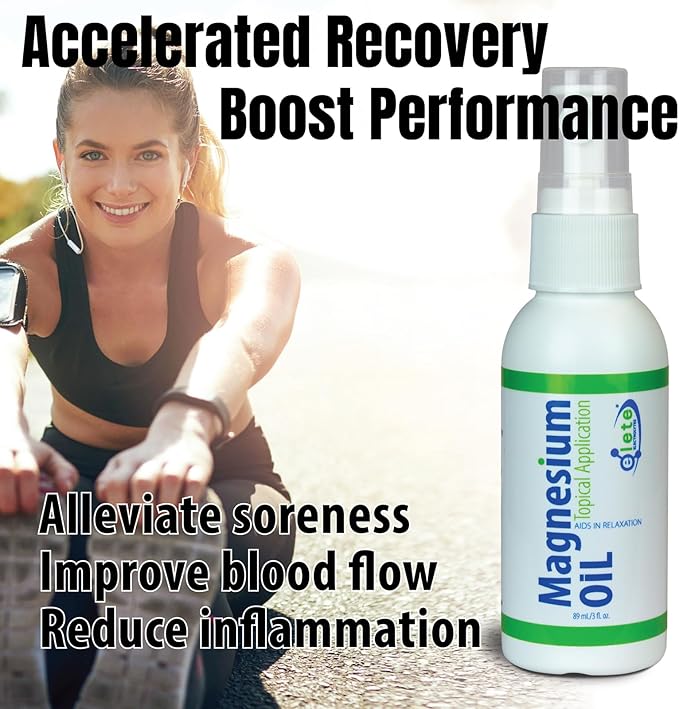 elete Pure Magnesium Oil Spray, Magnesium Oil for Feet, Legs, Muscle Cramps and Soreness, Accelerate Workout Recovery, 3oz