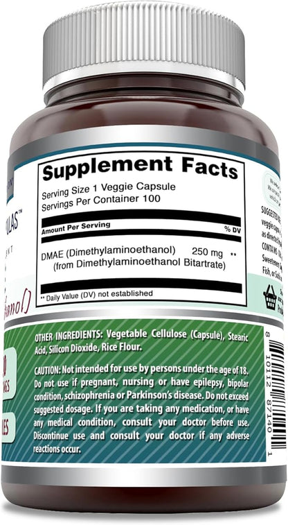 Amazing Formulas DMAE Supplement | 250 Mg Per Serving | 200 Veggie Capsules | Non-GMO | Gluten Free | Made in USA
