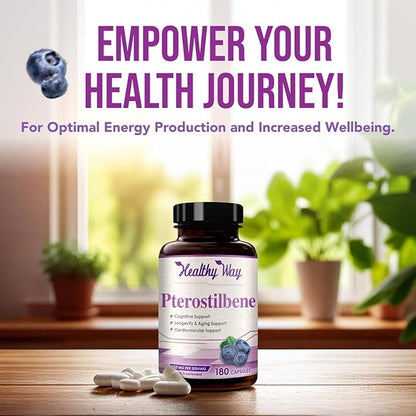 150mg Pterostilbene Supplement - Once Daily Antioxidant Supplement for Healthy Aging Immune Heart Skin and Brain Support - Naturally Derived Non-GMO & Made in The USA (180 Servings)