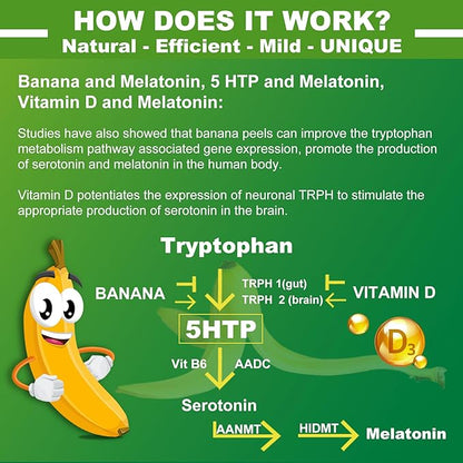 1Pack 5-HTP GABA Gummies - Melatonin Free Calm & Relaxation Gummies w/Banana Extract, L-Theanine, L-Tryptophan, Omega-3-6-9 for Health Rest Cycle & & Circadian Rhythm, Natural Zzzs, Brain Relax