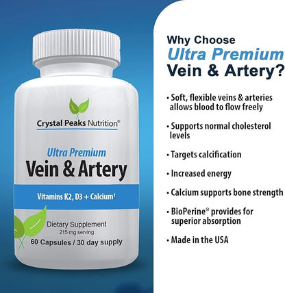 Vein & Artery Supplement - Blood Flow Supplement with Calcium - Blood Circulation Support for Men, Women - Circulation and Vein Support - 60 ct