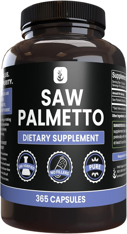 PURE ORIGINAL INGREDIENTS Saw Palmetto (365 Capsules) No Magnesium Or Rice Fillers, Always Pure, Lab Verified