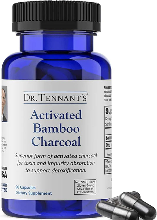 Dr. Tennant's Activated Bamboo Charcoal | Coconut-Free Detox Supplement | Supports GI Tract Cleansing & Digestive Health | Cleaner Alternative to Standard Charcoals | 90 Capsules