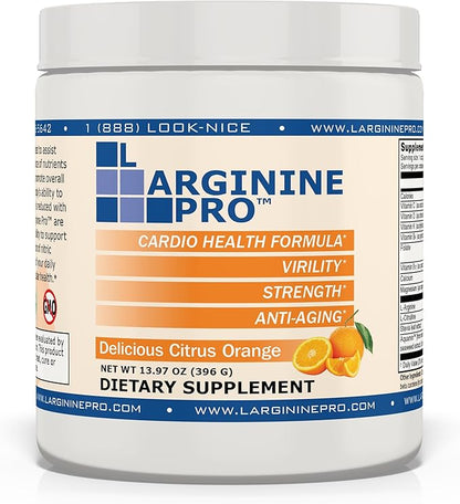 L-ARGININE PRO | 5,500mg L-Arginine Plus L-Citrulline 1,100mg Orange Powder Drink Mix Supplement for Increased Nitric Oxide Production