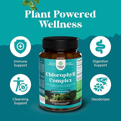 Chlorophyll Capsules for Cleanse and Detox Support - Internal Deodorant Pills for Body Odor with Mint & Parsley Extract Healthy Skin Immunity & Digestive Support - Vegan Non-GMO & Gluten Free (60ct)
