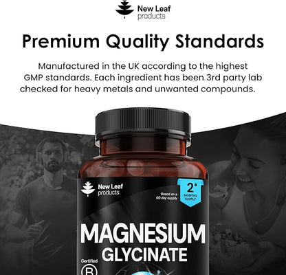 Magnesium Glycinate Supplements - 180 High Strength Capsules - 1040mg of Magnesium Providing 208mg Elemental Magnesium Per Serving - Pure Active Ingredient - UK Manufactured