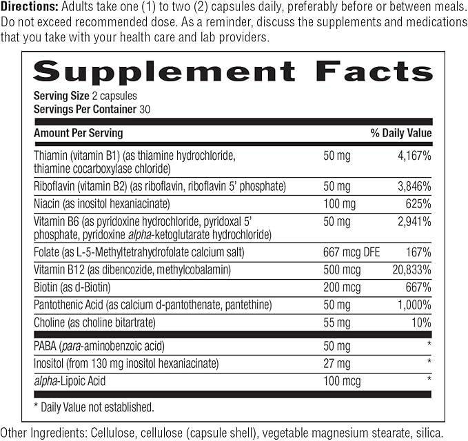 Country Life Coenzyme B-Complex, 60 Capsules – Supports Energy & Metabolism, Mood & Cognitive Function – Vegan, Gluten-Free, Bioavailable B Vitamins with Choline