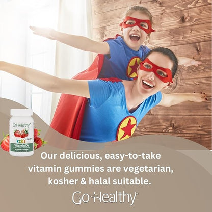 Go Healthy Kids Vitamin D Gummies – Toddler & Children's Chewable Supplement, Growth & Immune Support – Kosher, Halal, Non-GMO, Gluten-Free, Delicious Fruit Flavor - 60 Servings