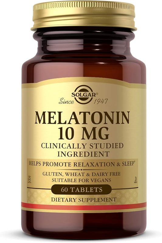 Solgar Melatonin 10mg Tablets HighDosage Helps Promote Relaxation Sleep ClinicallyStudied Melatonin Supports Natural Sleep Cycle Vegan Gluten Free Dairy Free Kosher Servings, 60 Count