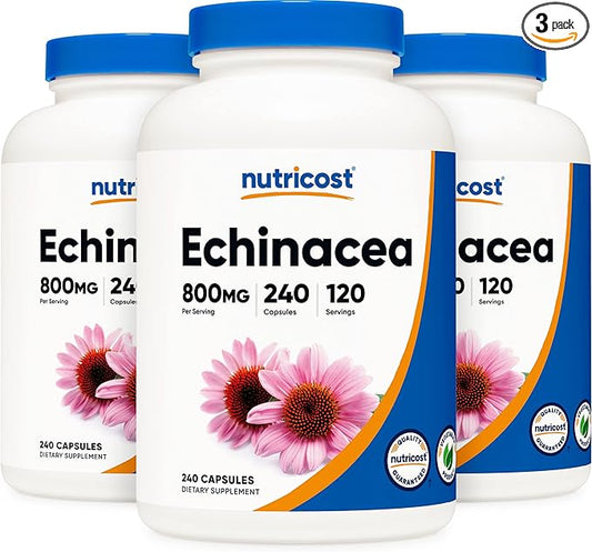 Nutricost Echinacea 800mg, 240 Capsules, 3 Bottles - Vegetarian Caps, Non GMO, Gluten Free, 120 Servings