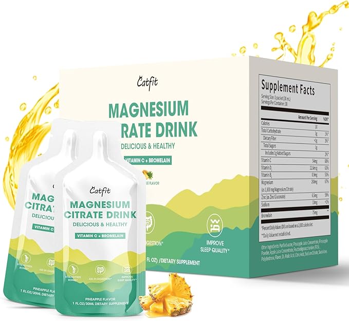 Magnesium Citrate Drink Supplement,Magnesium Drink/Oral Solution with Bromelain,Vitamin,Zinc and Sodium for Zzz and Gut Support