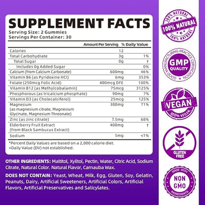 softbear Calcium Magnesium Zinc Gummies for Women, High Absorption Calcium Magnesium Supplement Chewable Calcium 600 mg for Bone Strength Vegan Elderberry Flavor 60 Gummies