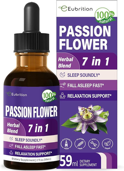 Herbal Liquid Drops, Natural Passion Flower Valerian Root Chamomile Extract Support Sleep Soundly, Fall Asleep Fast & Relaxation. 2oz