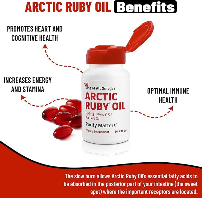 Arctic Ruby Oil - Omega 3 Supplement with Astaxanthin 2mg - Contains Essential Fatty Acids & Antioxidants - Supports Heart, Brain, Eye, Skin, Joint & Immune Health - 60 Softgels (2 Pack)