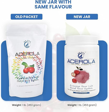 Natural Vitamin C | Acerola Cherry Naturally Grown Powder 1 Lb (16 Oz - 453 Grams) - Origin Nobel Prize Winner Immune System Booster, Non-GMO Whole Food Vitamin C Supplement
