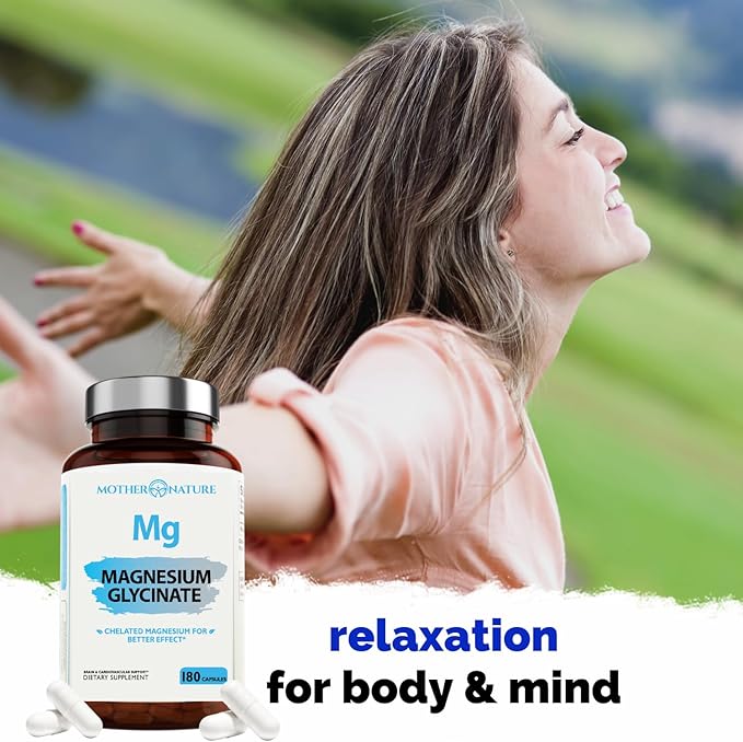 High Absorption Chelated Magnesium Glycinate, Supports Bone and Immune Health Daily Supplement, Chelated for Easier Digestion, 2 Month Supply, 180 Capsules