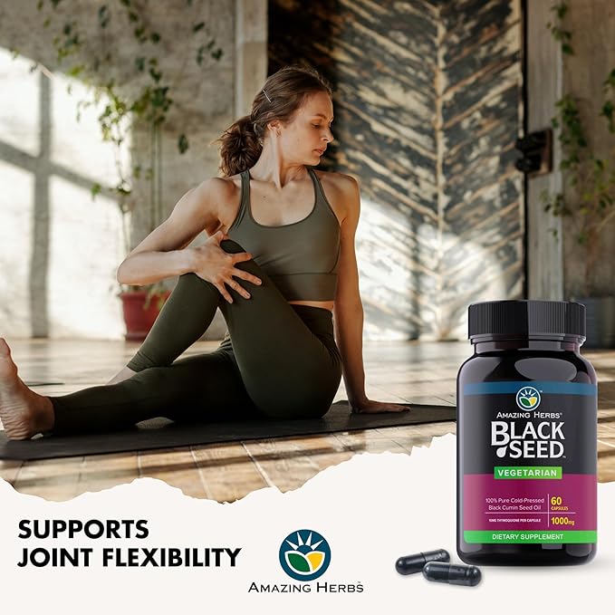 Amazing Herbs Black Seed Oil Capsules - Black Seed Oil Pills, Black Cumin Seed Oil Capsules, Cold Pressed Nigella Sativa Supplement, Blackseed Oil, Non GMO, 100% Pure - 60 Vegetarian Capsules, 1000 mg